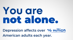 Graphic depicting "you are not alone" quote and different facial expressions