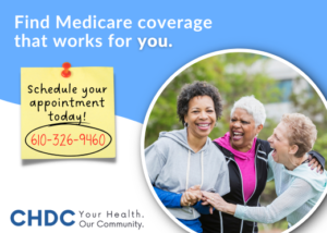 Medicare coverage graphic with elderly women smiling